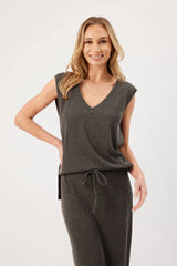Kalina Ribbed Vneck Tank Charcoal