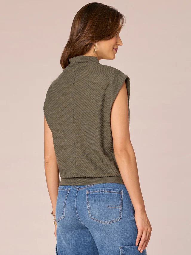 Cap Sleeve Funnel Neck Banded Hem Top Heather Olive