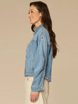 Oversize Barrel Sleeve Welt Pocket Denim Jacket Light Blue