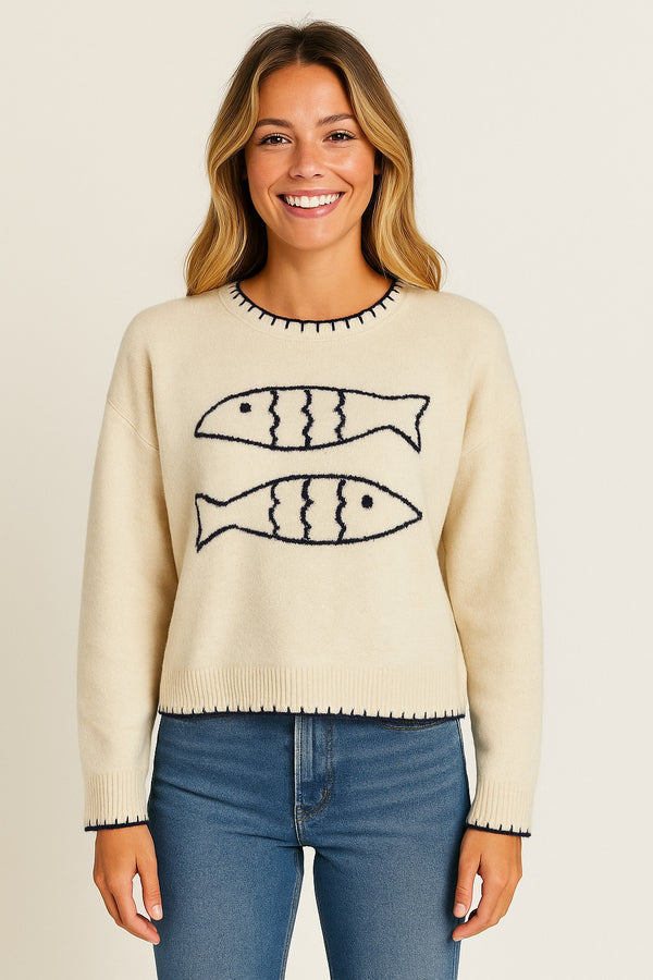 Two Fish Sweater Taupe