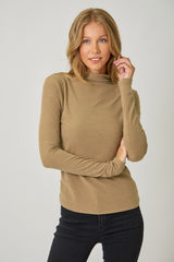 Knit Mock Neck Long Sleeve Top Latte
