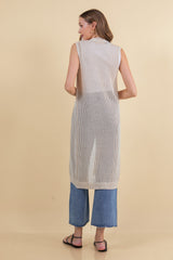 Open Knit Sweater Vest Duster Natural