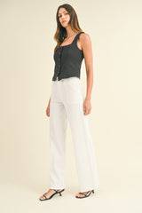 Patch Pocket Wide Leg Flare Jeans White