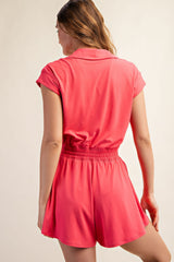 Butter Soft Collar Tennis Romper Flamingo Pink