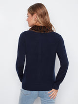 Removable Fur Collar Button Up Cardigan Navy