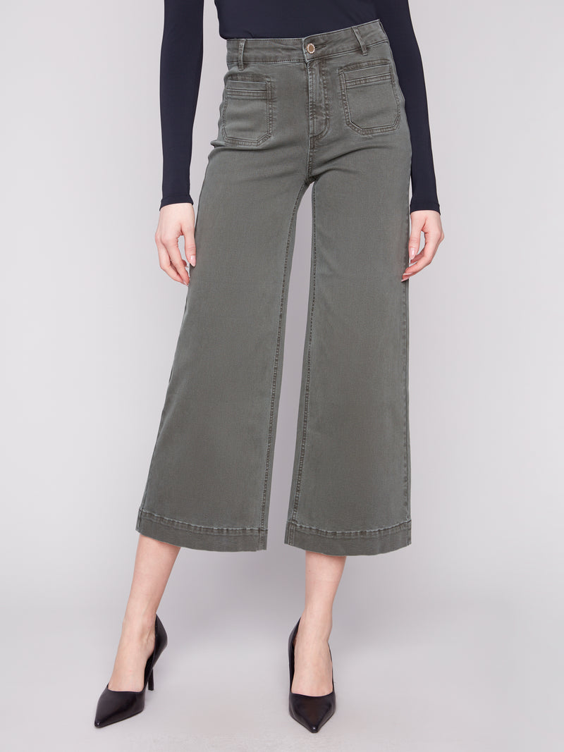 Patch Pocket Wide Leg Twill Pants Spruce
