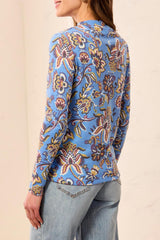 Printed Long Sleeve Funnel Neck Top Blue Aura