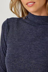 Knit Mock Neck Long Sleeve Top Midnight Blue