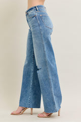 Vintage Wash Wide Leg Destructed Jeans Medium