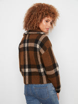 Plaid Jacquard High Collar Zip Cardigan Coffee