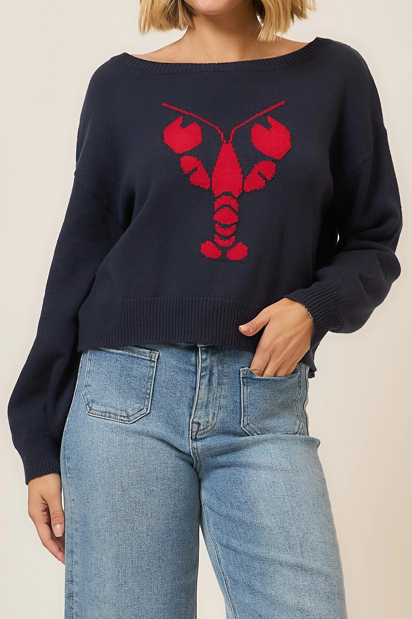 Boatneck Lobster Sweater Navy