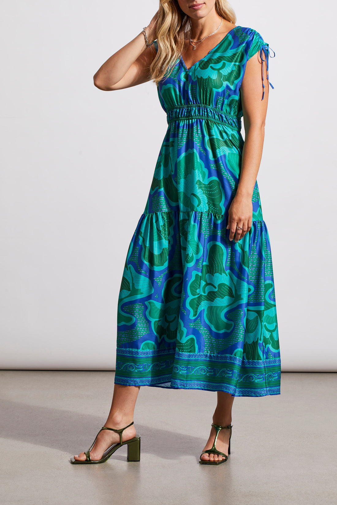 Border Print Shoulder Tie Maxi Dress Jade Mist