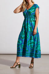 Border Print Shoulder Tie Maxi Dress Jade Mist
