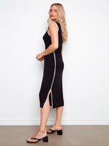 Blanket Stitch Detail Sleeveless Sweater Midi Dress Black