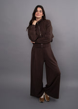 Caressa Striped Soft Knit Wide Leg Pants Brown