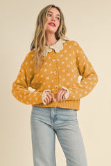 Contrast Doll Collar Buttoned Cardi Mustard