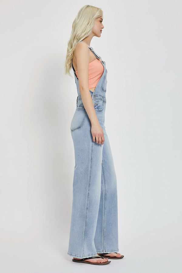 Wide Leg Denim Overalls Light