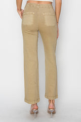 High Rise Side Twill Tape Detail Straight Pants Sand