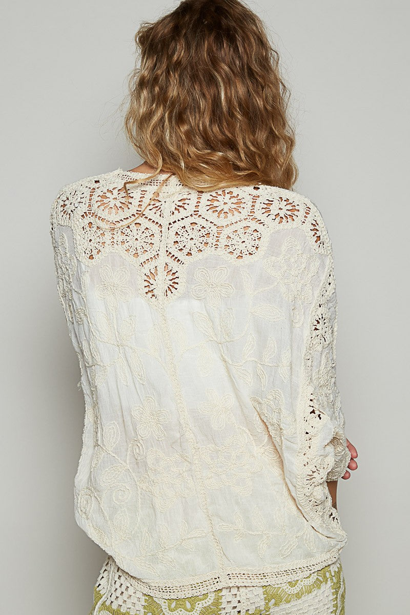 Crochets Popover Cropped Kimono Natural