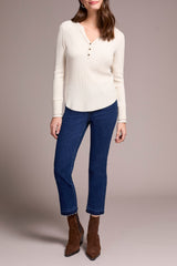 Button Detail Henley Long Sleeve Top Heather Eggshell