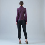 Classic Leather Knit Moto Jacket Plum