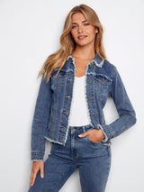 Fringe Edges Stretch Denim Jacket Medium Blue