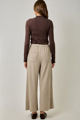 Suede Accent Melange Wide Leg Pants Stone