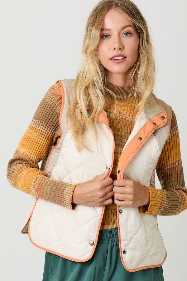 Colorblock Quilted Vest Ivory Mix