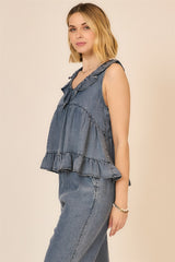 Chambray Ruffle Tank Dark Denim