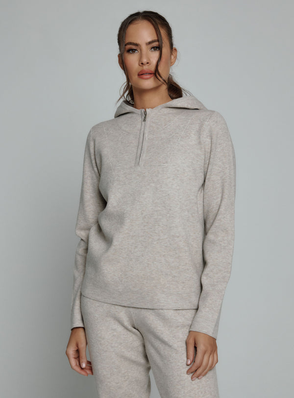 Zoe Half Zip Hoodie Stone