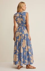 Malene Bloom Floral Maxi Dress Lake Blue