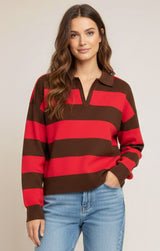 Striped Polo Shirt Red Brown
