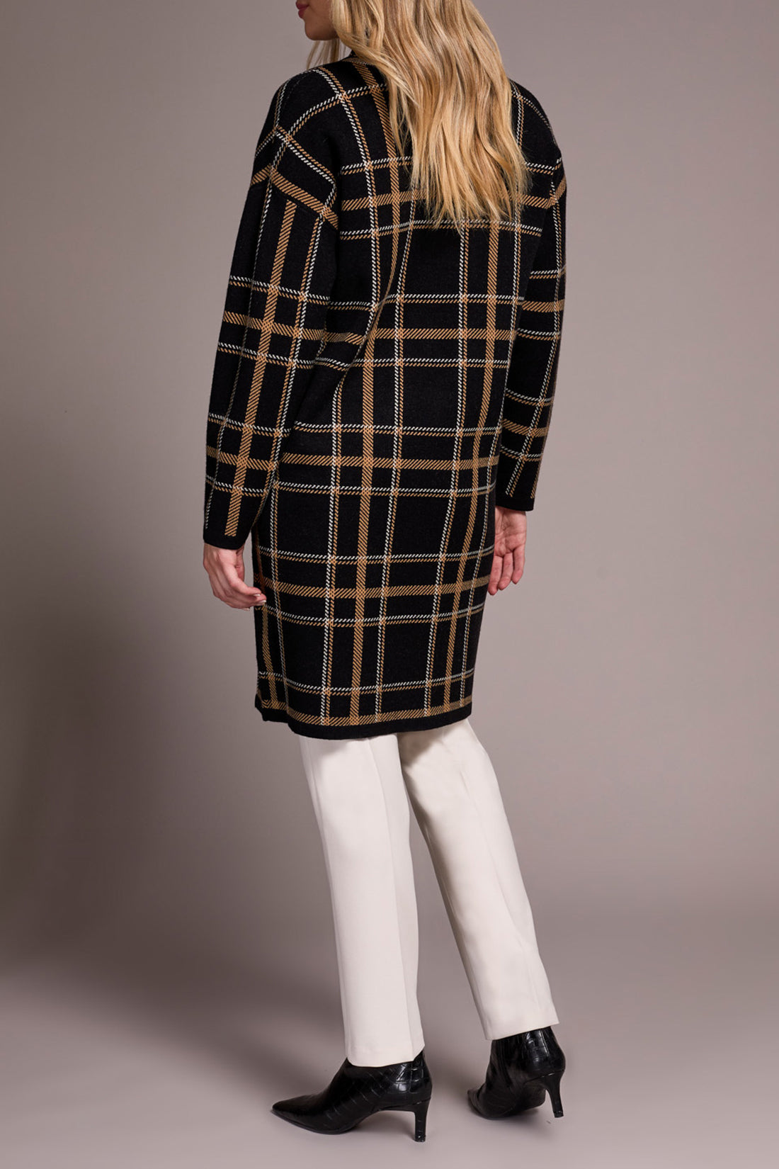 Pocket Front Coatigan Black Plaid