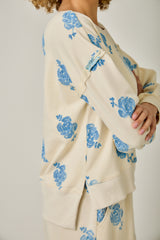 Exposed Seam Embroidered Sweatshirt Vintage White