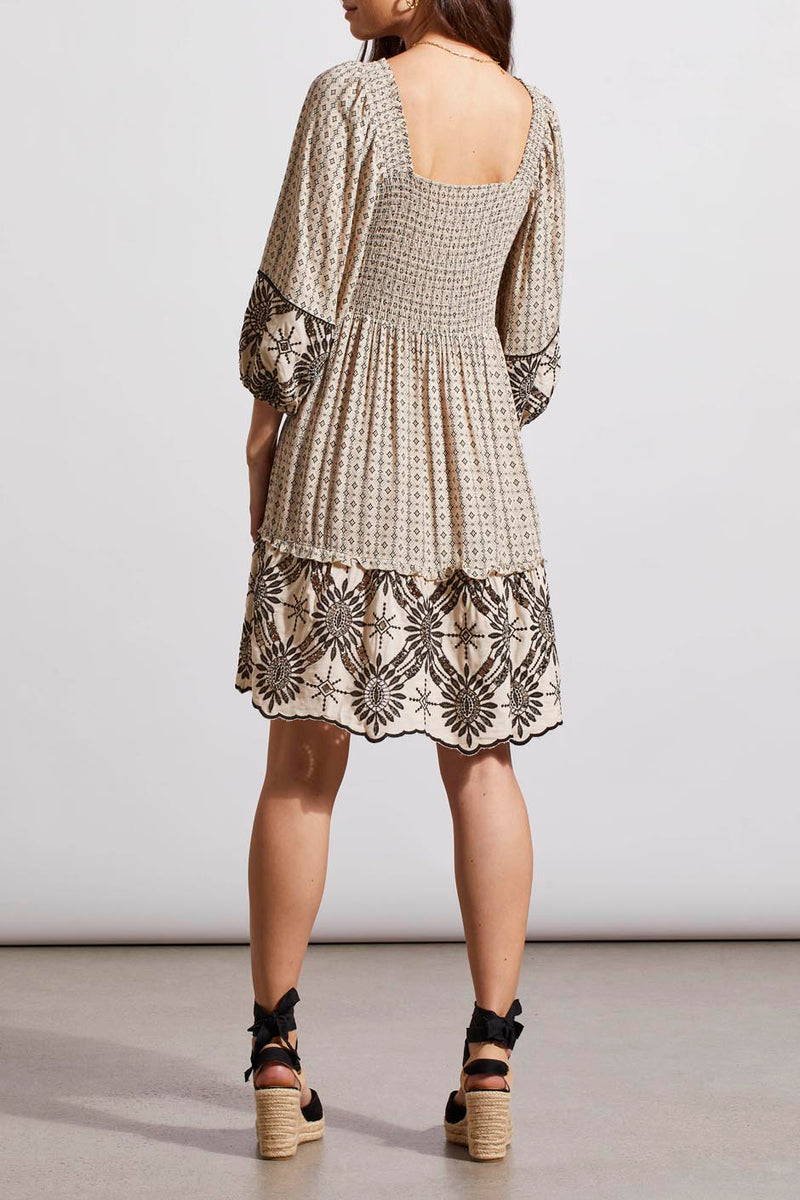 Reversible Embroidered Smock Detail Dress French Oak