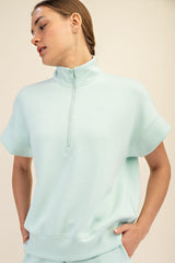 Modal Quarter Zip Short Sleeve Top Soft Mint