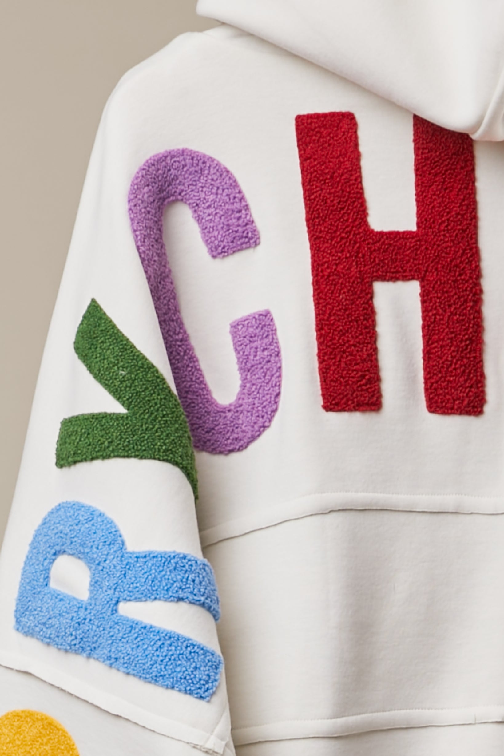 Textured Lettering HoHoHo Zip Up Hoodie Ivory