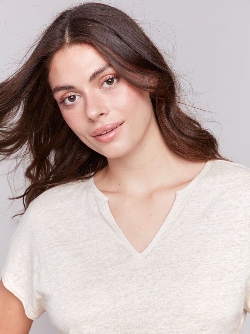 Foil Brushed Short Sleeve Dolman Tee Champagne