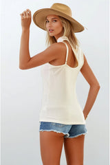 Cut Out Mock Neck Strappy Tank Top Off White