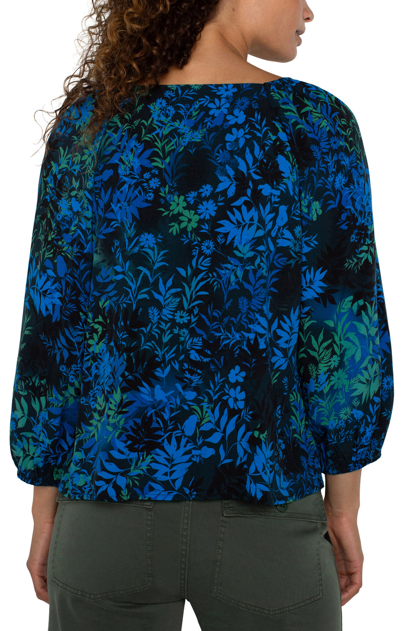 3/4 Sleeve Sweetheart Neck Woven Blouse Blue Topaz Multi