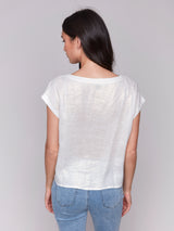 Brushed Foil Linen Tied From Cap Sleeve Top Champagne