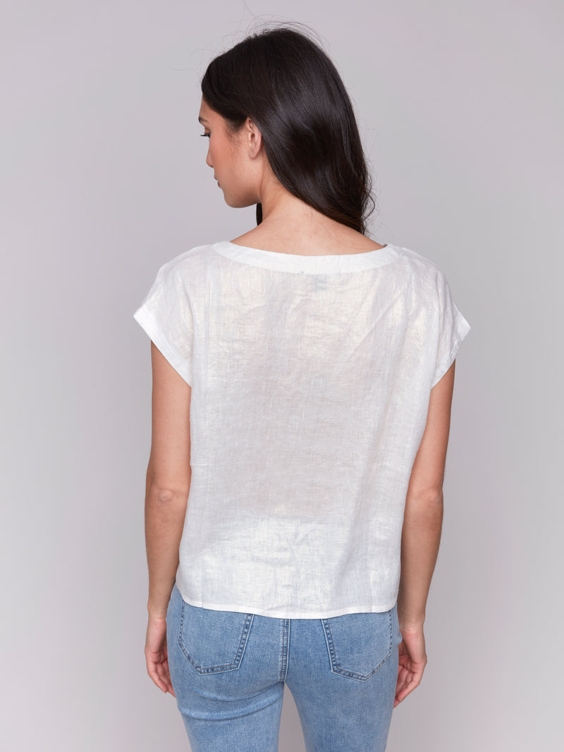 Brushed Foil Linen Tied From Cap Sleeve Top Champagne