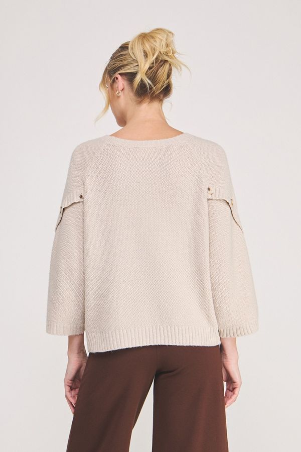 Button Sleeve Moss Stitch Sweater Latte
