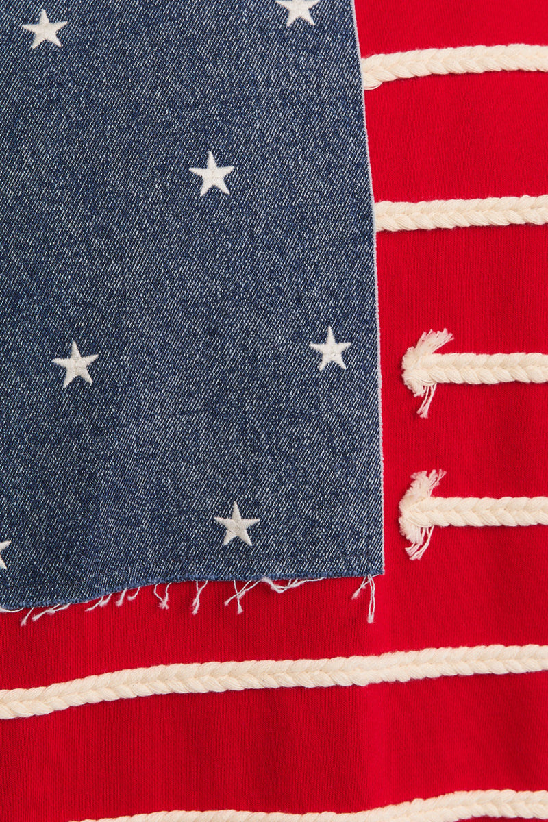 USA Flag Denim Detail Novelty Sweatshirt Red Multi