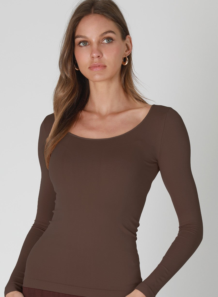Long Sleeve Scoop Neck Basic French Roast