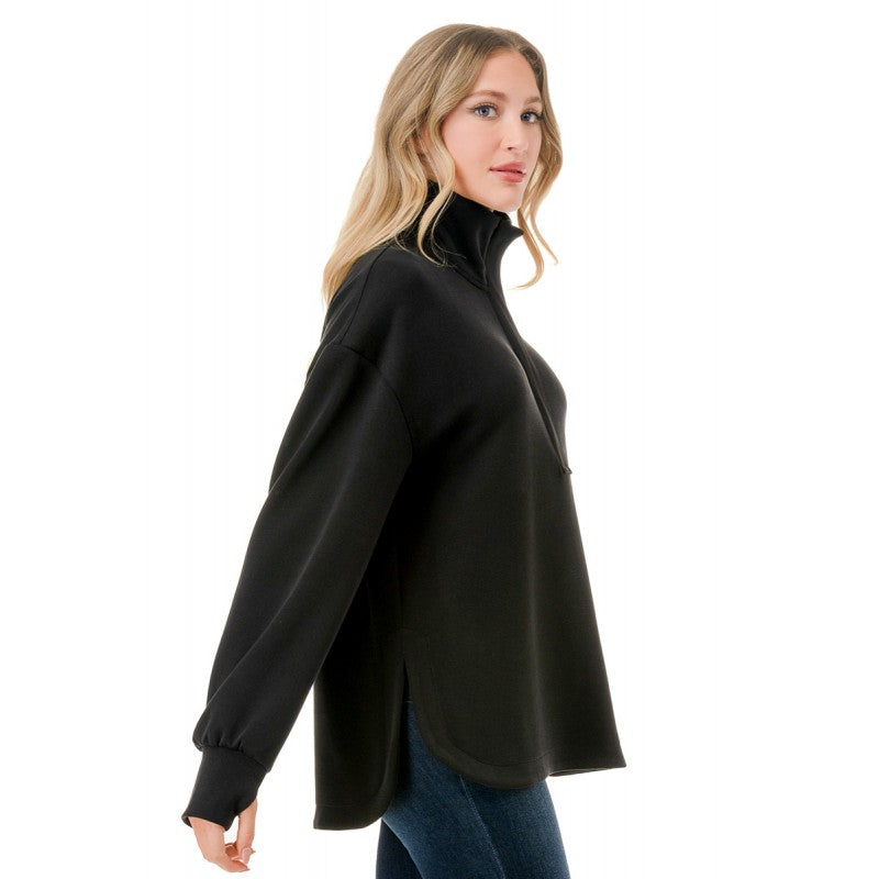 Collared Contrast 1/4 Zip Pullover Black