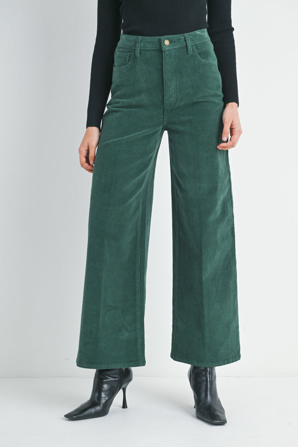 High Rise Wide Leg Corduroy Pants Forest Green