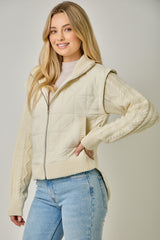 Quilted Knit Mixed Media Jacket Ivory