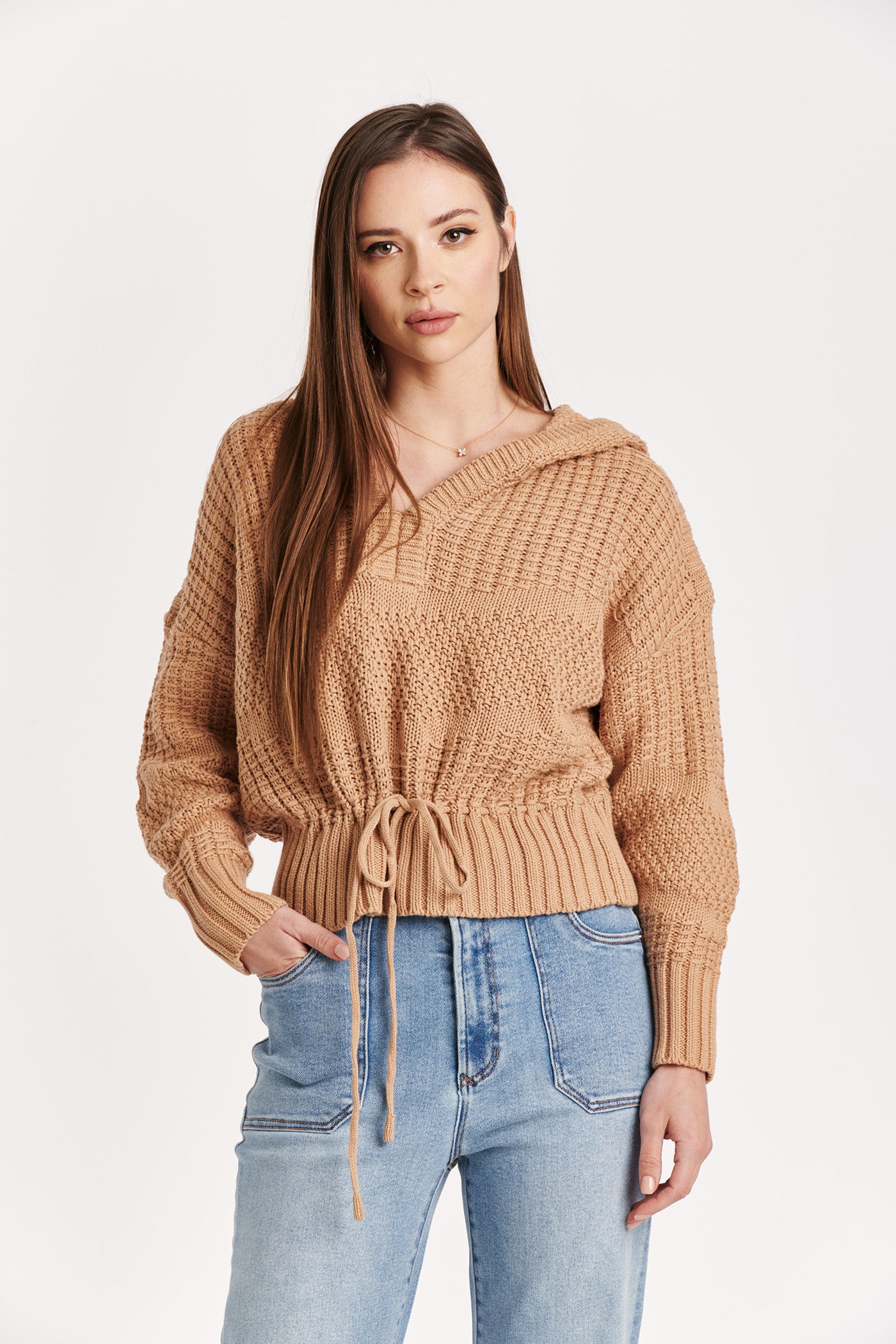 Bowie Cinch Waist Hooded Sweater Buckwheat