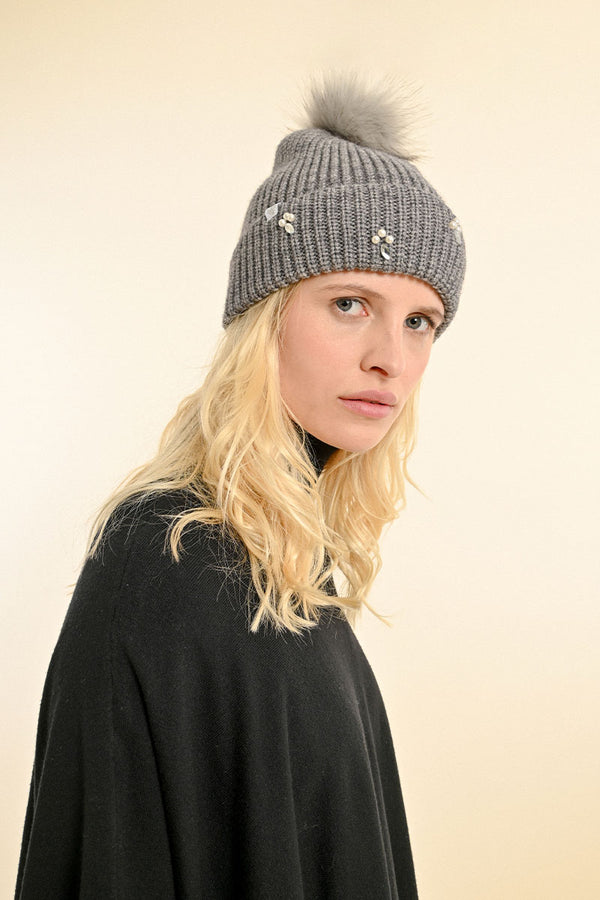 Pearl Crystal Cluster Pom Beanie